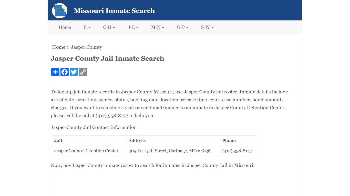 Jasper County Jail Inmate Search